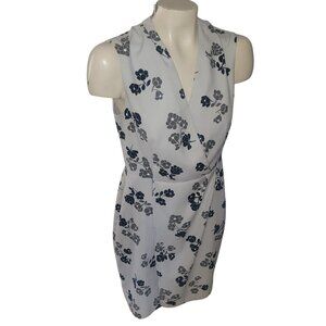 Banana Republic Womens Floral Sleeveless Wrap Dress Size 6 White & Navy Polyeste